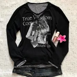 Streetwear Grunge Top Women's Clothing Stripe Punk 90s Aesthetic Long sleeves T-shirts Gothic Slim Hot Girl Autumn Graphic Shirt