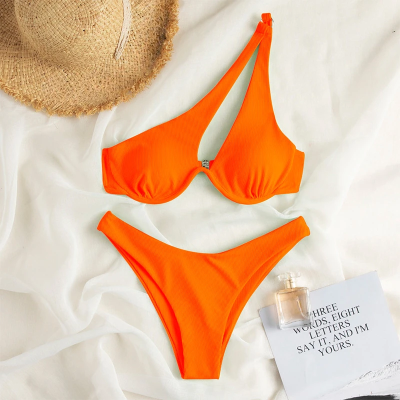 Sexy Push Up Bikini Set Women Cut Out Swimsuit Summer One Shoulder Swimwear Female Bathing Suit Beachwear Lady High Waist Bikini