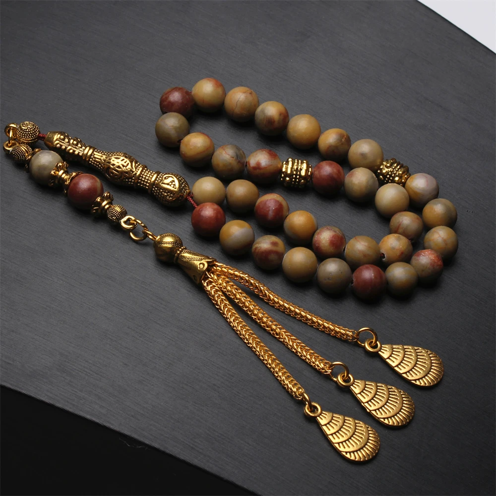 

Tasbih Natural rainbow stone Islam Muslim bead bracelet 33 45 66 99 prayer beads islamic Rosary gold metal tassel tesbih tasbeeh