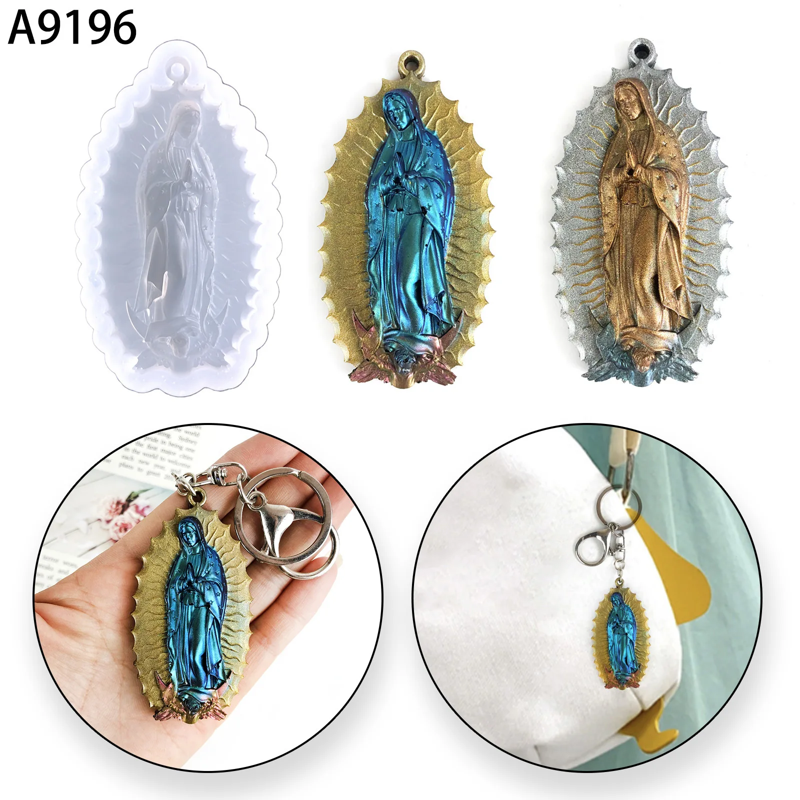 Virgin Mary Epoxy Resin Silicone Mold for DIY Handmade Ornaments Plaster Eardrop Jewelry Kids Toys Key Chain Fondant Mould