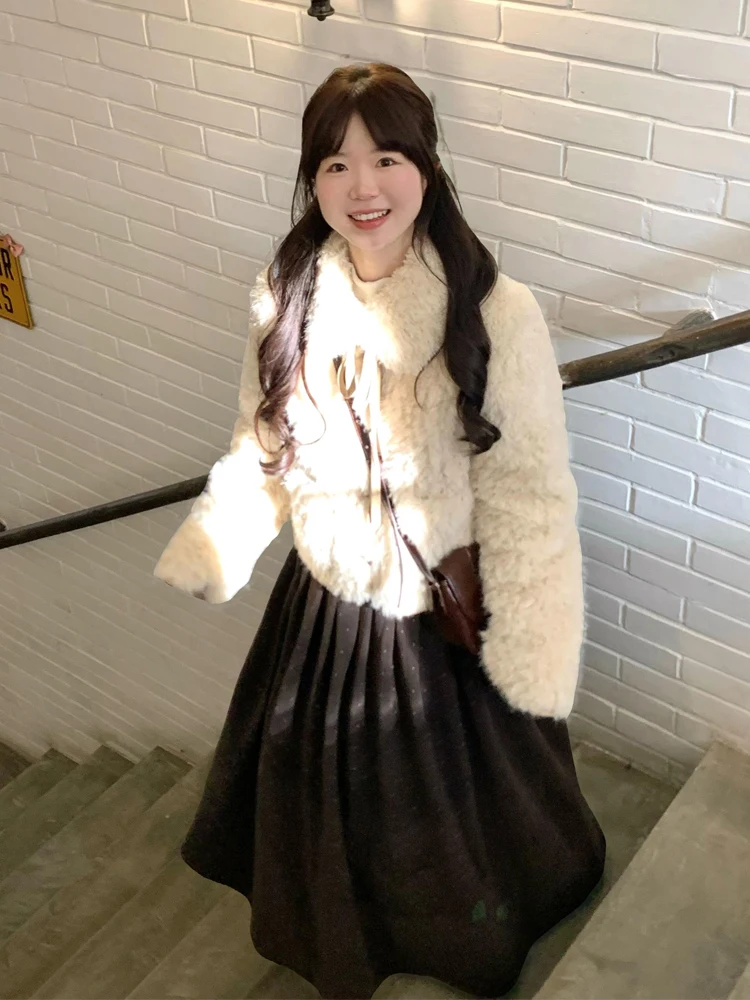 Nuova pelliccia di agnello Thiened Jaet da donna ort Faionable in pelle integrata con cintura in pelliccia di agnello velluto capispalla invernale casual Sli...