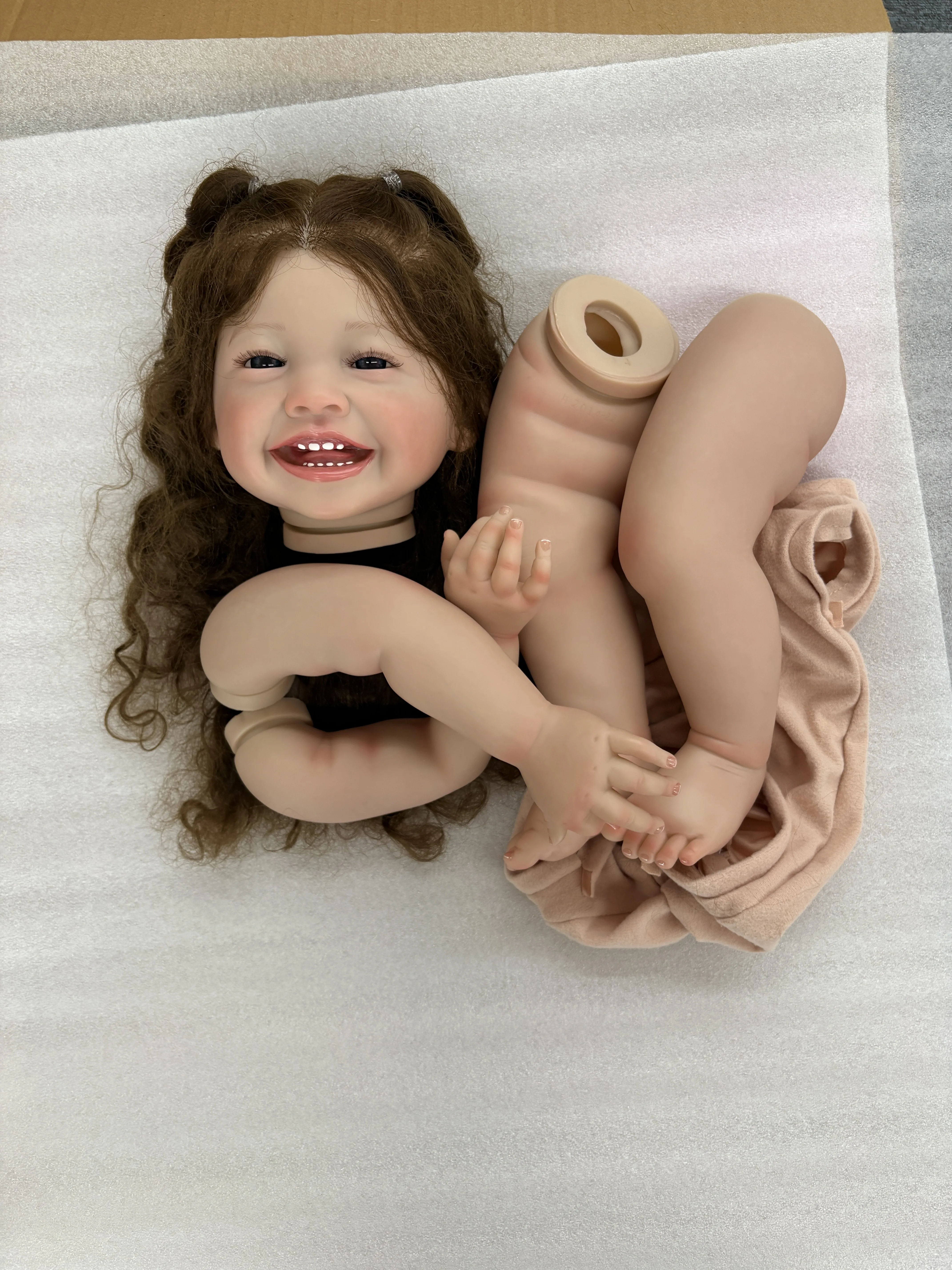 NPK 24inch Already Painted 3D Skin Unfinished Reborn Mila with Implantation Hair Lifelike Baby Dolls Kit Doll Unfinished Parts