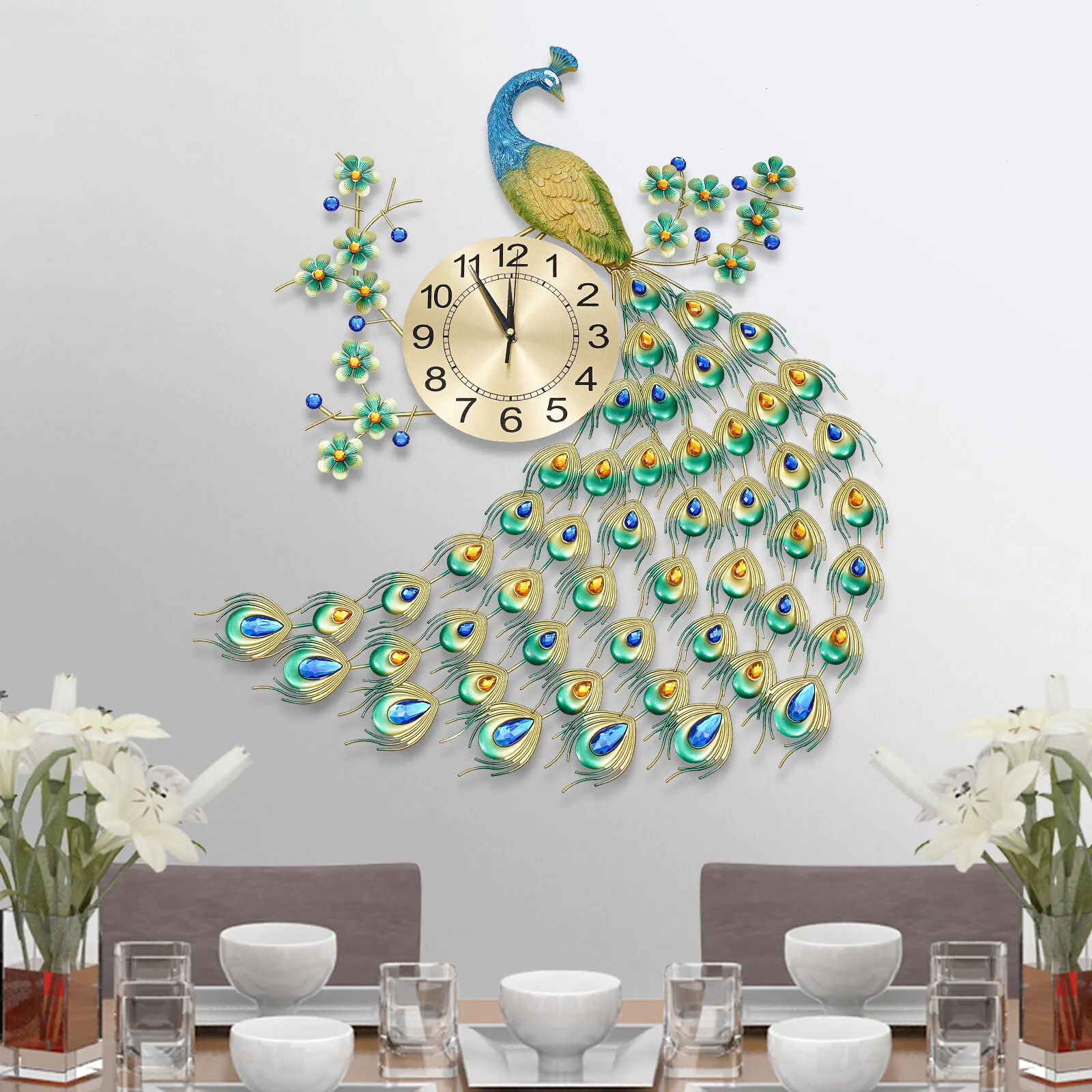 

Luxury Peacock Wall Clock, Metal Watch, Living Room Art Decor, Modern Wall Clock, 3D Metal Big Watch Decoration