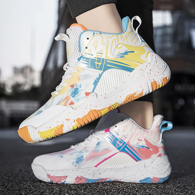 Lightweight Competition Basketball Sneakers Flexible Sole Anti Slip Shock Absorbing Breathable Mesh Wearproof Design Outdoor