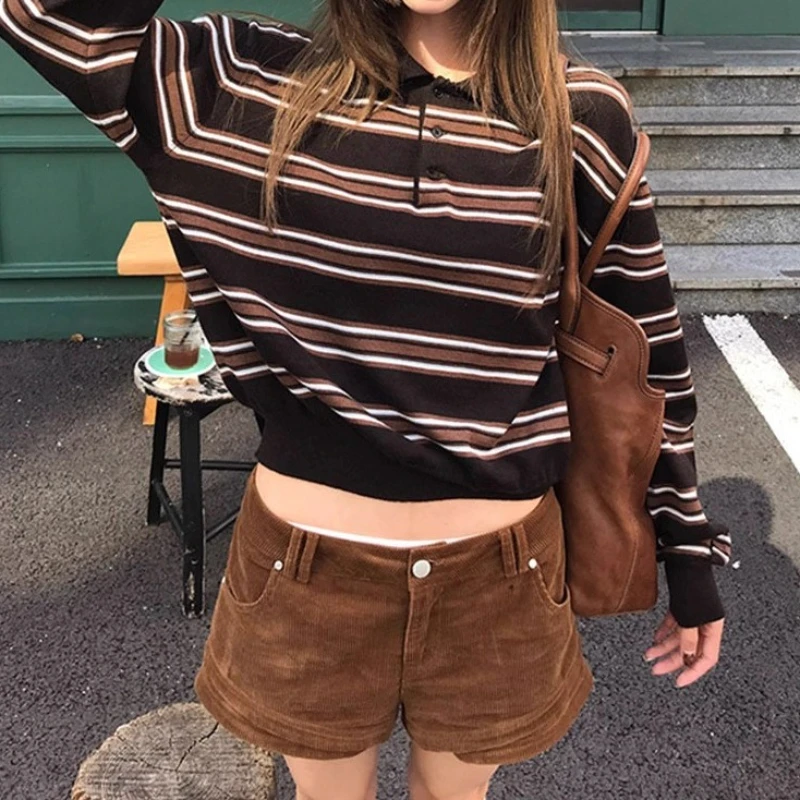 

Lapel Long-sleeved Sweater 2025 Autumn and Winter College Style Women's T-shirt Top