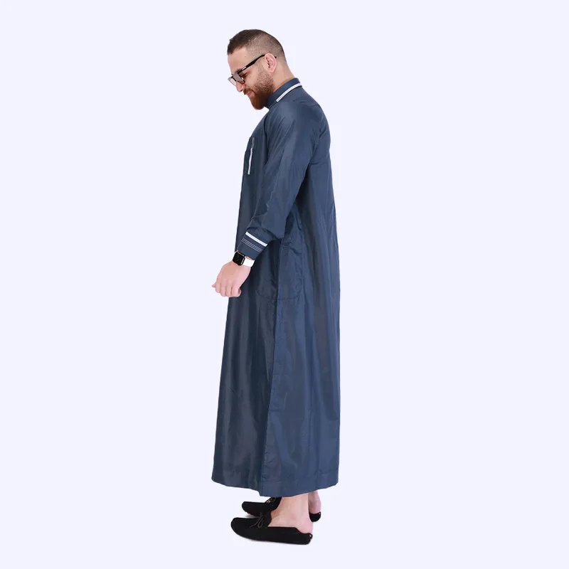 2024 Eid Men Embroidery Abaya Full Sleeve Long Robes Stand Collar Men Thobe Arab Muslim Dress Middle Eastern Clothing Abayas