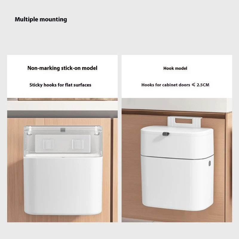 

Hanging Indoor Trash Can with Lid Large Capacity Space Saving Countertop Composts Pail