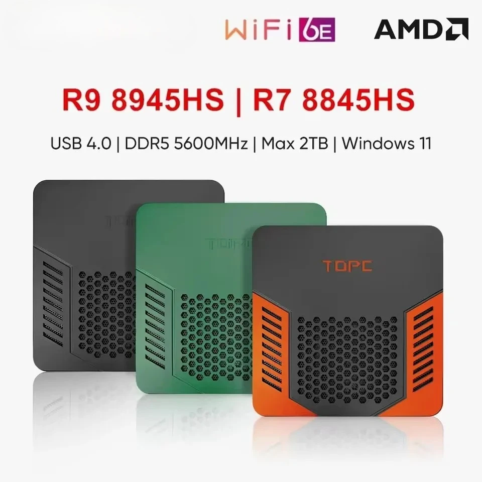 

New Cheap Gaming Mini PC TOPC AMD Ryzen 9 8945HS R7 8845HS USB4.0 Dual LAN 2xDDR5 PCIe4.0 Windows 11 Pocket Mini Computer WiFi6E