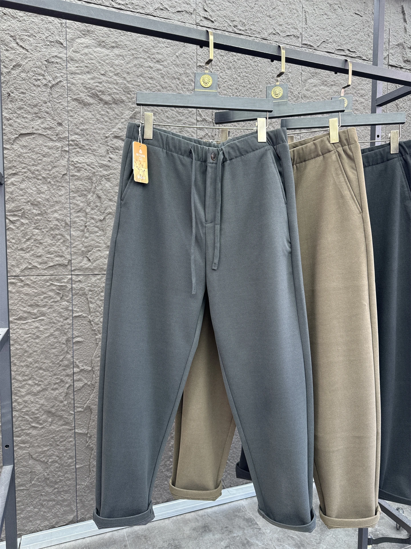 

Svip Sli Woolen Trousers for Men Comfortable Warmth Slim Fit Casual Pants Polyester Viscose Wool Nylon mid Low Waist Zipper