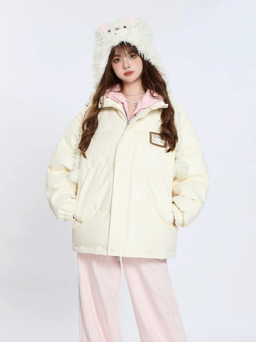 

Зимняя утепленная хлопковая куртка ENJOG для женщин: теплая и стильная модель из искусственной кожи с капюшоном, повседневная, с длинными рукавами, на молнии