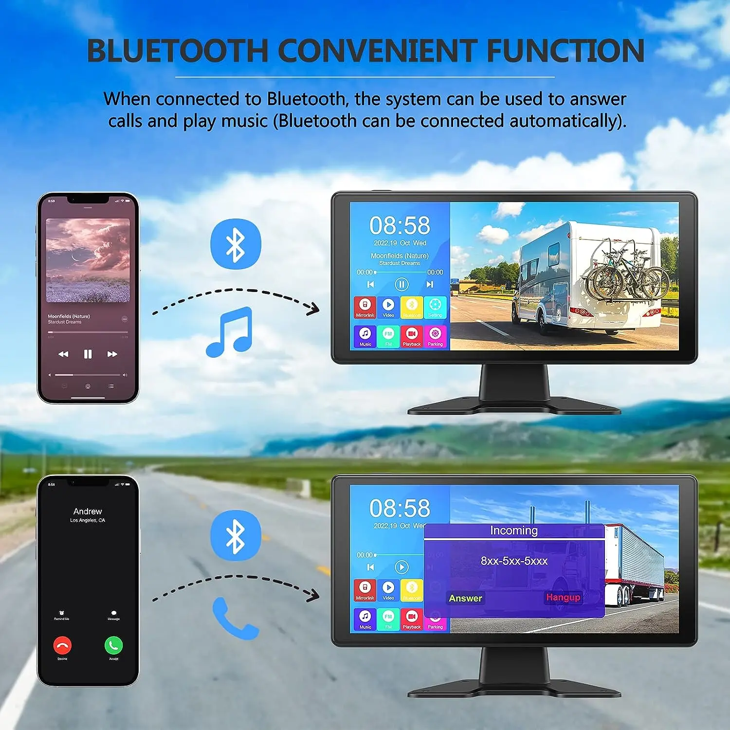 4K Backup Camera 4CH with 10.36" Quad Split Touch Screen AHD Front Rear Sides View Camera W/DVR   for RV Semi Trailer Truck Van