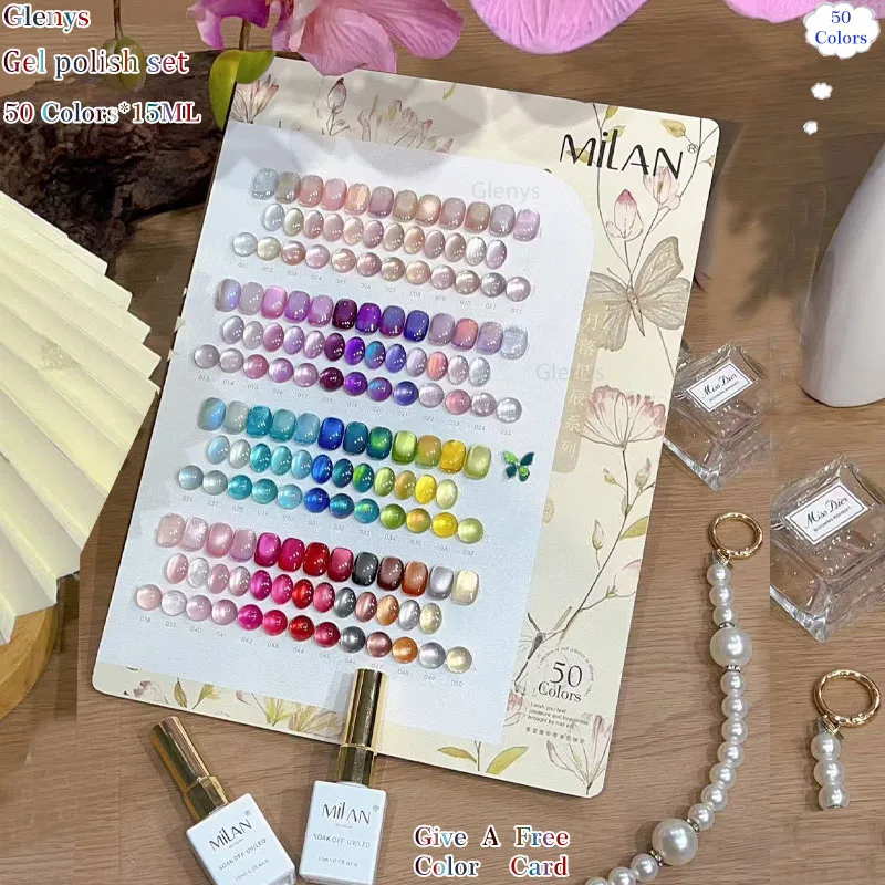 

Glenys 50 pieces * 15ml cat's eye nail polish gel net red popular immersion gel color card UV LED nail art varnish study set