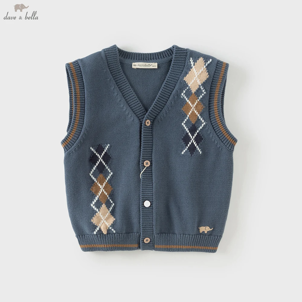 

Dave Bella, осенне-весенний свитер без рукавов, жилет для мальчиков, детский хлопковый свитер, верхняя одежда, детский жилет на пуговицах, одежда DB3253181