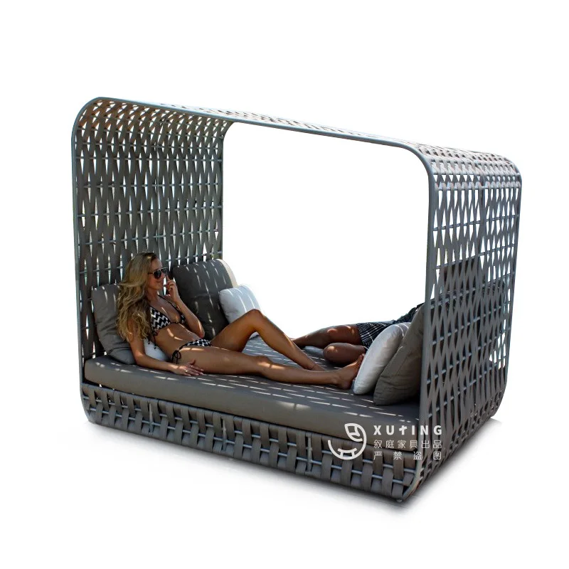 

Outdoor rattan sofa creative designer villa courtyard rattan sofa outdoor large imitation rattan sofa lying on the bed round bed