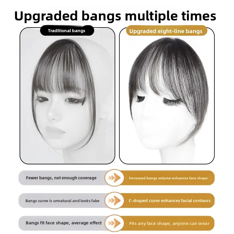 شعر مستعار نسائي، غرة صناعية طبيعية لزيادة كثافة الشعر وتغطية الشعر الأبيض، غرة صناعية منفوشة #4