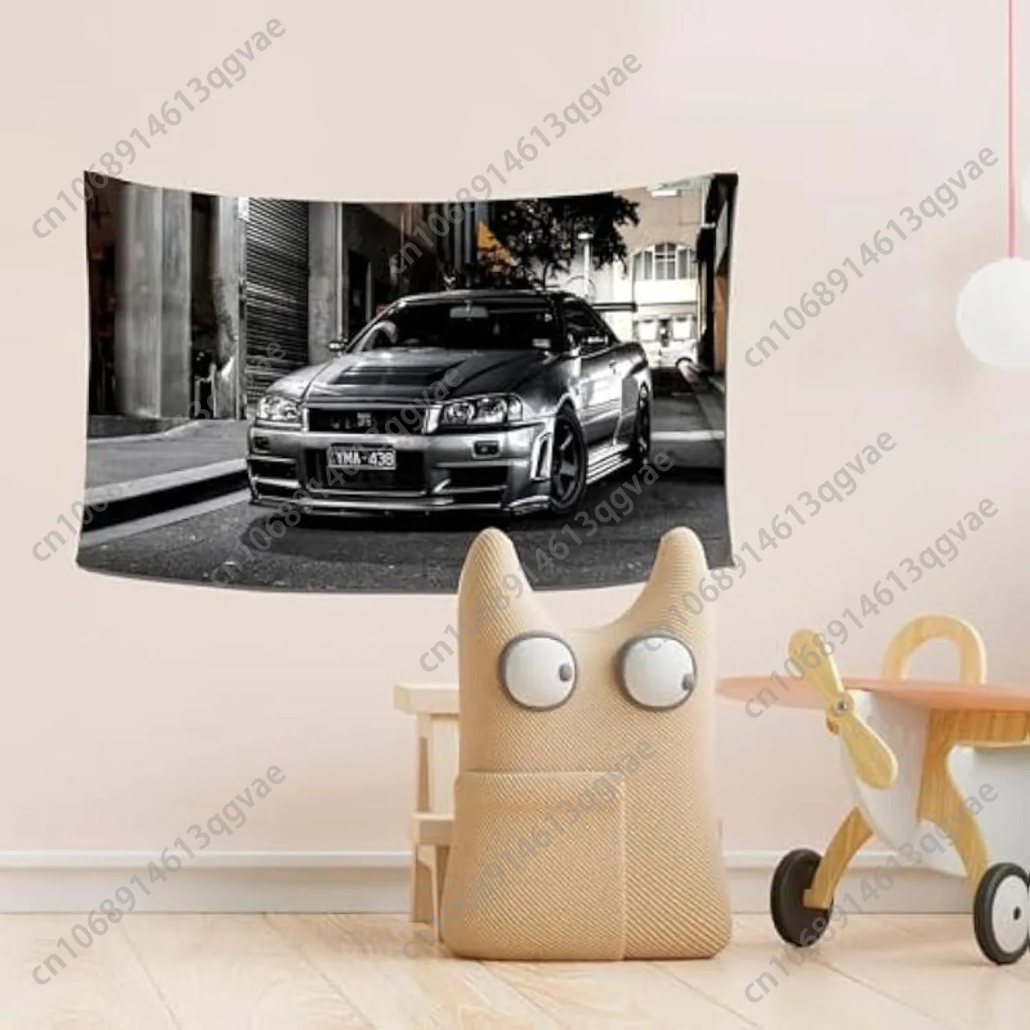 أفق GTR R34 نسيج ريترو خمر سيارة قماش مزخرف جداري قماش مزخرف جداري ملصق ديكور نسيج ل Gara مخصص الديكور #3
