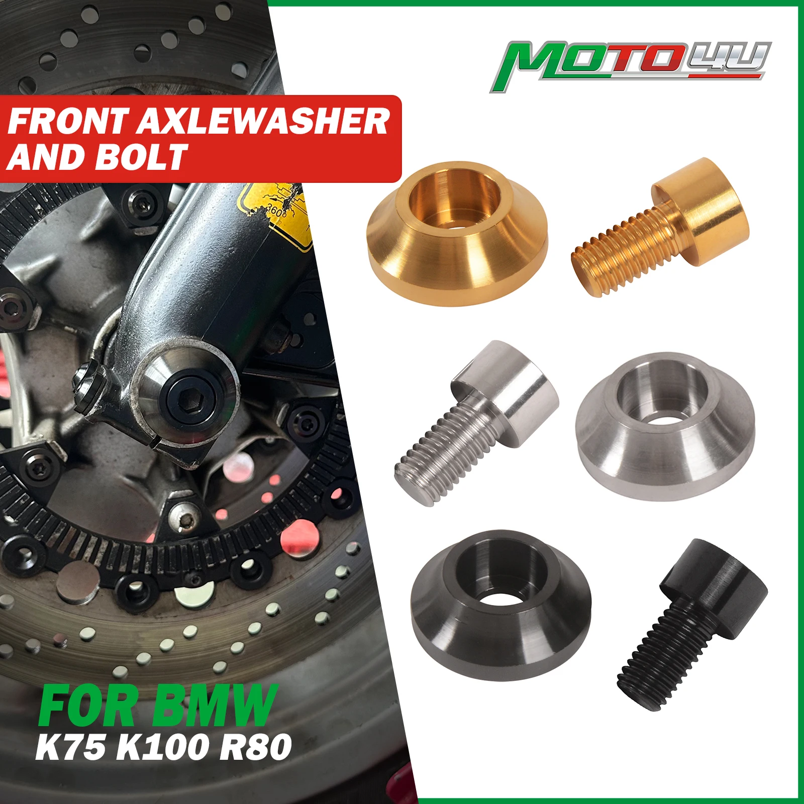 For BMW k Series K75 K100 R80 Front Axlewasher and Bolt M10*18 Vintage Cafe Racer Motorcycle Screw Gasket Three Colors Titanium