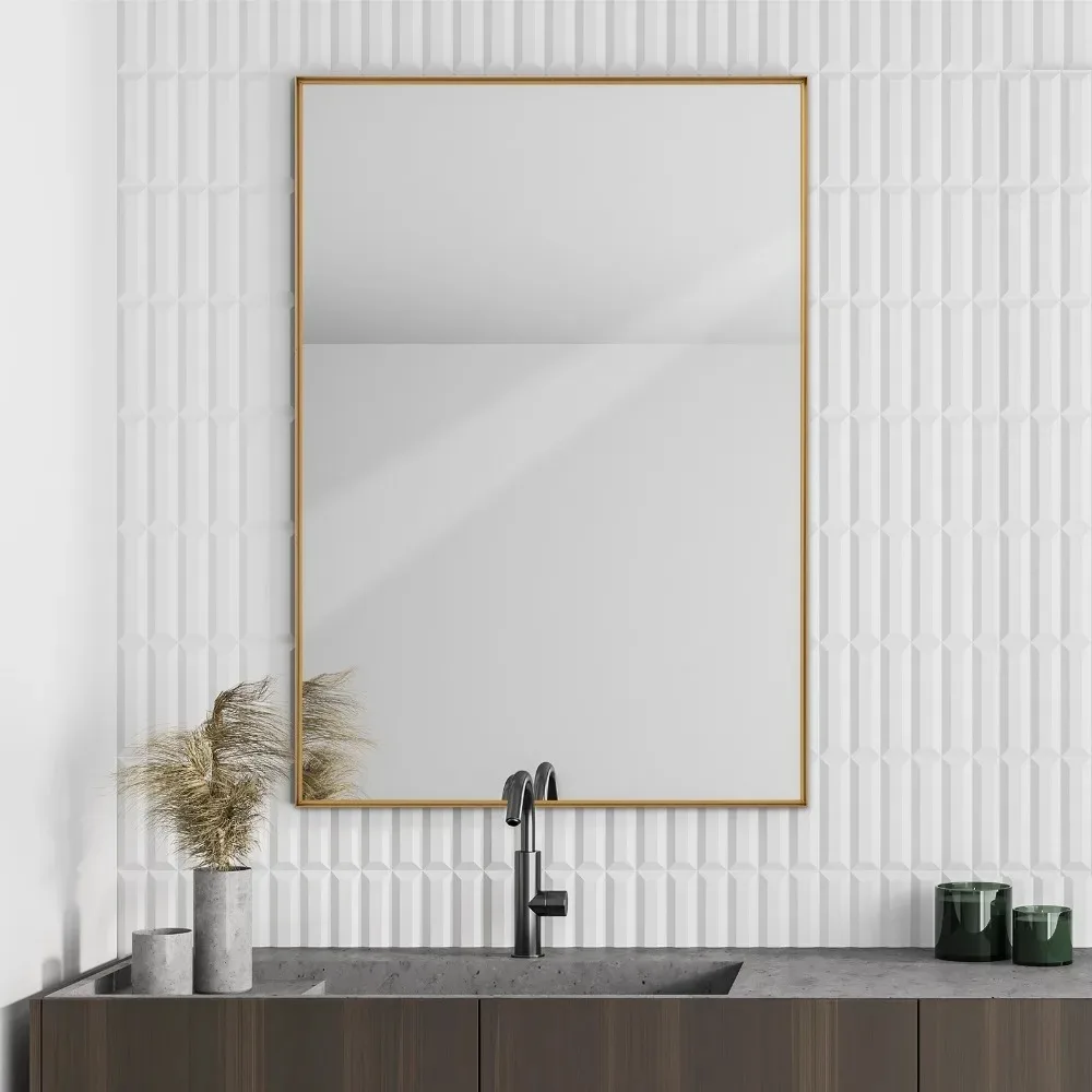

Melodieux Lightweight Metal Wall Mount Vanity Mirror, Decorative Golden Framed Horizontal/Vertical Mirror for Bathroom