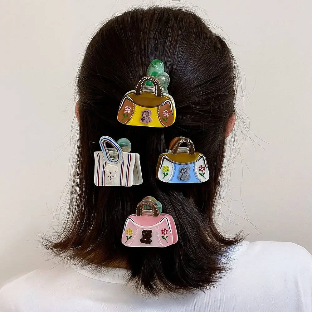 

Acetic Acid Acetate Hair Claw Mini Handbag Shape Flower Cartoon Bear Hair Clip Grab Clip Hair Accessories Rhinestone Hairpin