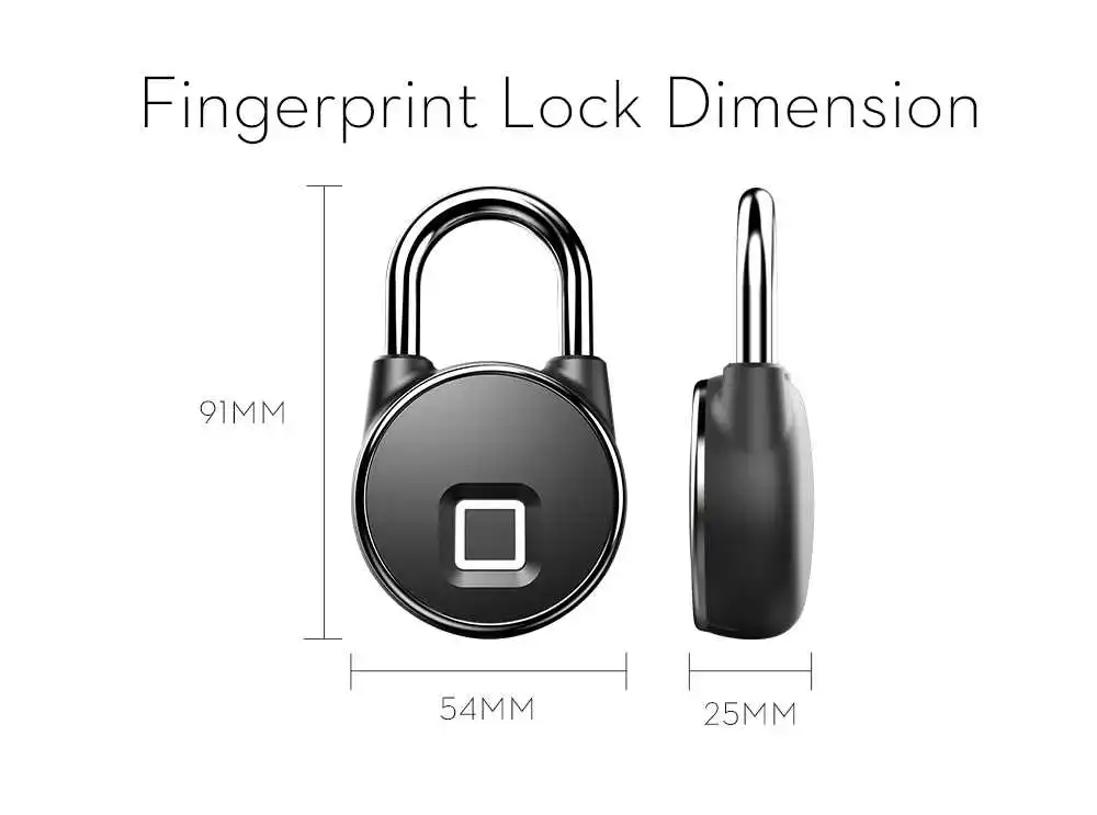 USB Rechargeable Smart Lock Keyless Fingerprint Lock Waterproof Anti-Theft Security Padlock Door Luggage Case Lock