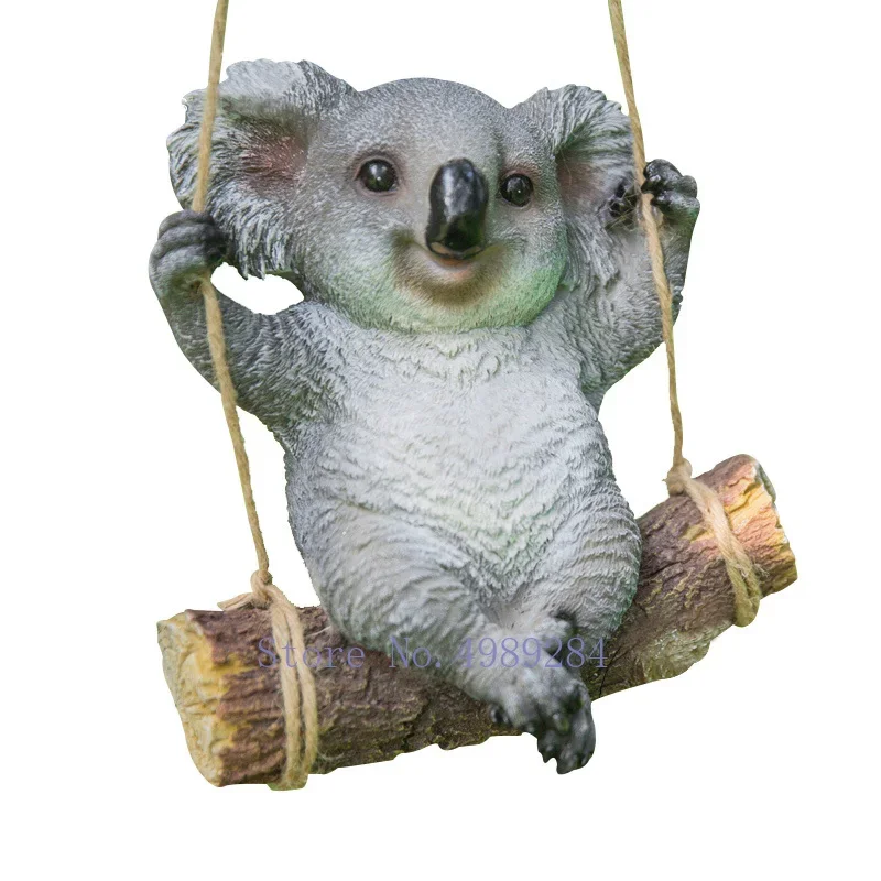 X22Creative Simulation animal outdoor patio garden Cartoon Koala panda Swinging suspension Animal sculpture Crafts decorations