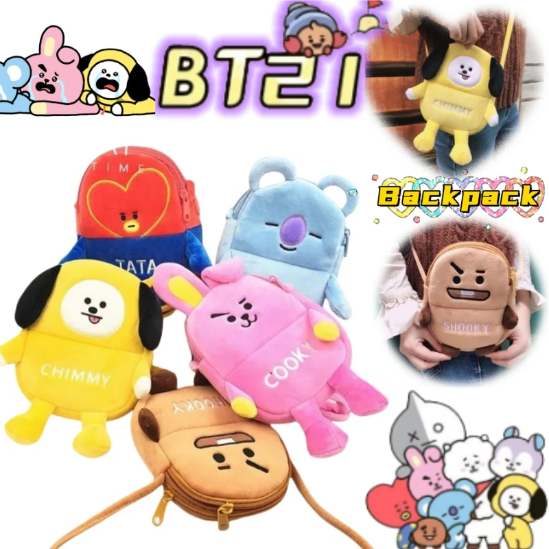 

New BT21 Koya Tata Shooky mang Cartoon Cute Two dimensions Backpack for Men and Women Double-Layer Large Capacity Shoulder Bag