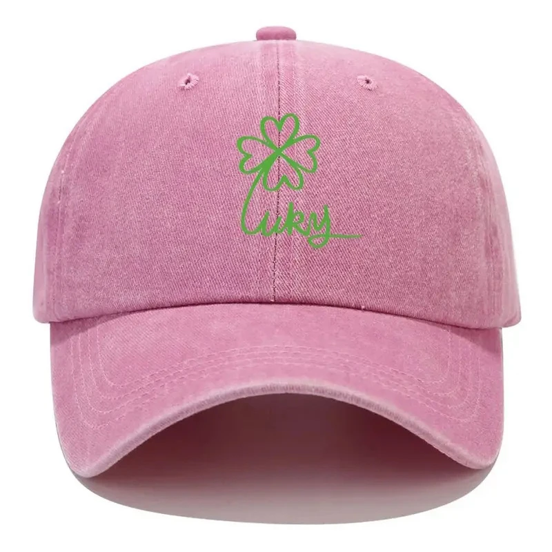Men Women's Baseball Cap Vintage Washed Dad Hat Lucky Clover Embroidered Adjustable for Daily Casual and Outdoor Activities