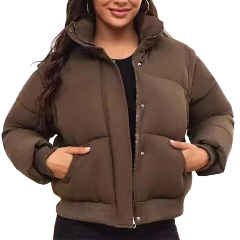 Winter Parkas Casual Down Cotton Coat Zipper Women Long Sleeve Keep Warm Fashion Short Parkas Jackets Sleeves Detachable