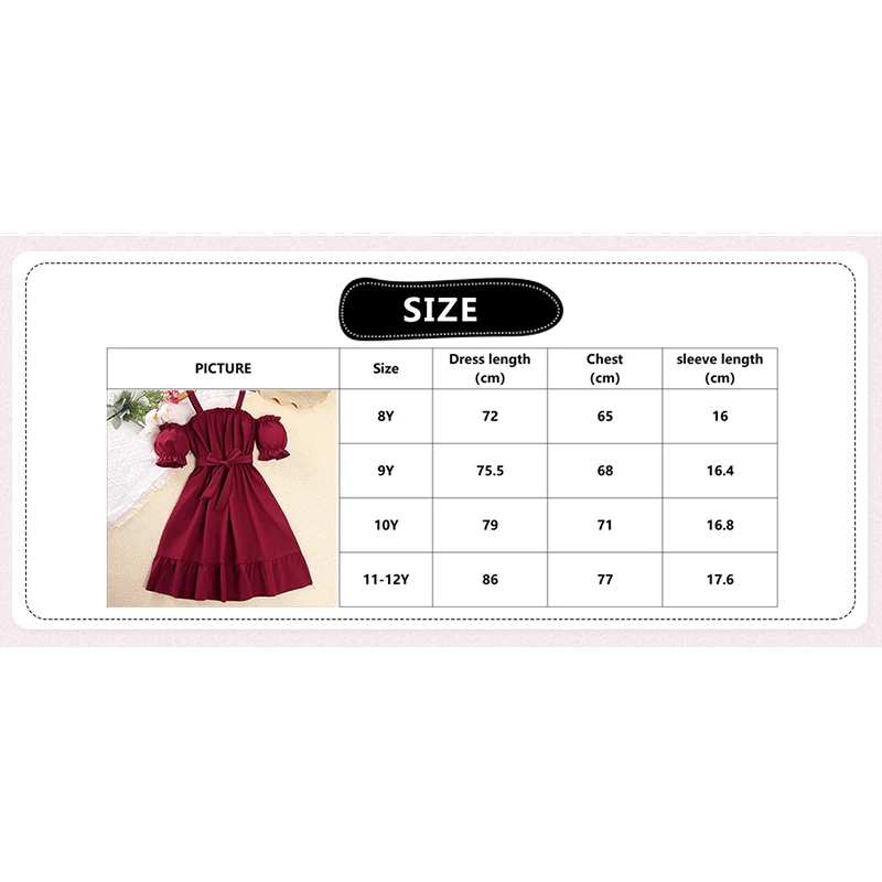 Summer Girl Dress 8-12 Age Cute Style  Fashion Off Shoulder Lantern Sleeve Slip Dress Red Party Sweet Girl Princess Dresses