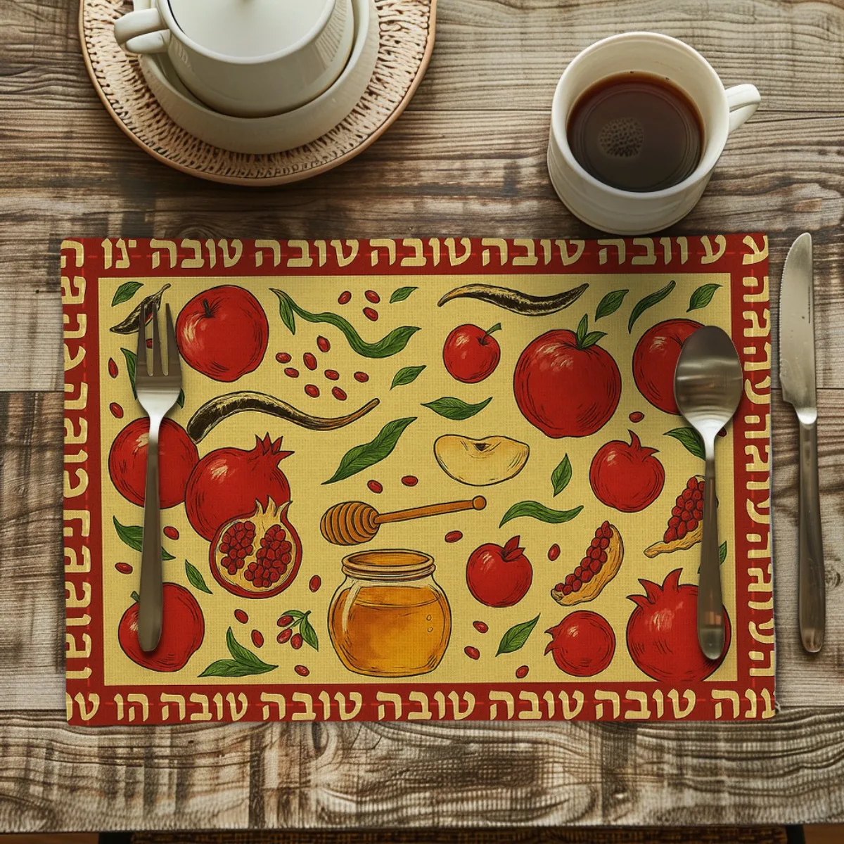 Rosh Hashanah Placemats Home Decorations Shana Tova Honey Apples Pomegranates Print Kitchen Dining Table Mats Jewish Party Decor