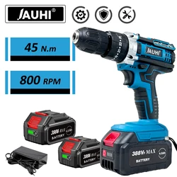 JAUHI-Handheld Lithium Battery Electric Drill, Pistol Type Electric Drill, Cordless Impact Drill, Household Power Tools