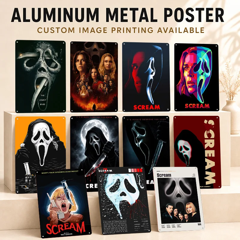 Scream Printed Posters Personalized Metal Sign Retro Classic Storytelling Style Wall Art For Bedroom Study And Film Enthusiasts