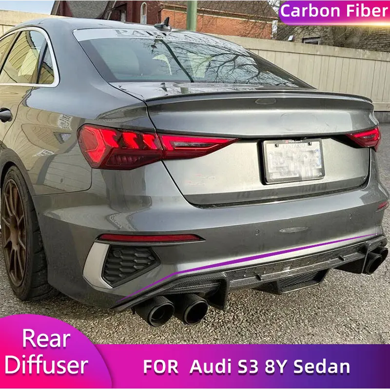 Carbon Fiber Rear Bumper Diffuser Lip Spoiler for Audi S3 8Y Sedan 4-Door 2021 2022 Car Rear Diffuser Apron Lip Guard Body Kit