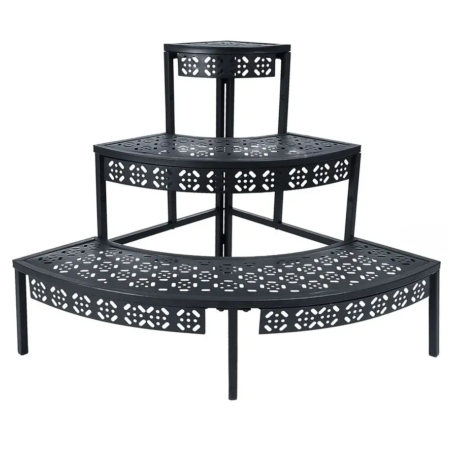 

Tier Plant Stand SemiCircular Flower Pot Organizer Rack Quarter Round Plant Display Holder Outdoor Storage Shelves Metal Corner