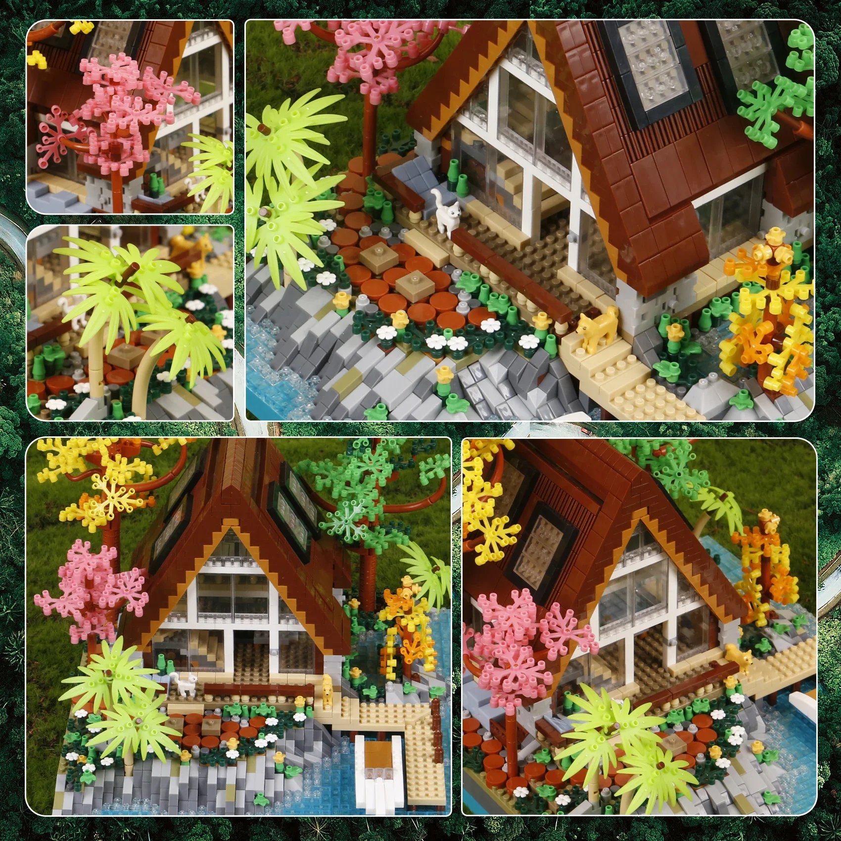 2688 قطعة من لعبة مكعبات بناء تجميع الجسيمات الدقيقة على شكل جزيرة البحيرة الخشبية على الطراز المعماري