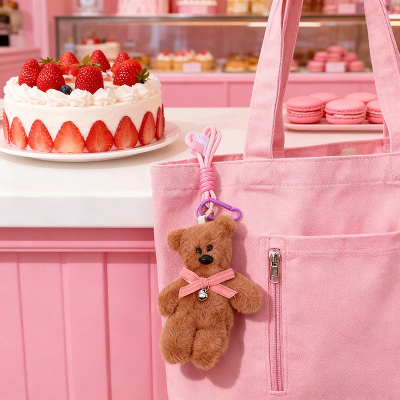 15 سنتيمتر لطيف أفخم الدب الصغير المفاتيح الفتيات على ظهره دمية قلادة لطيف سيارة كيرينغ الاطفال النساء حقيبة الملحقات مكافحة قطرة سلسلة