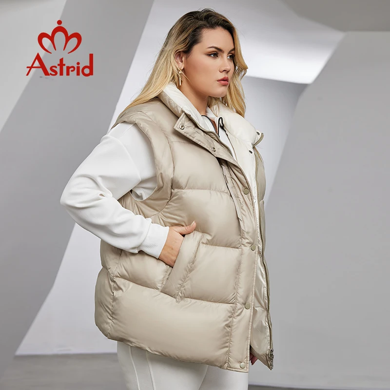 Astrid Women\'s Sleeveless Vest Down Jacket Padded Vest Warm Plus Size Women Fashion Street Waistcoat Ladies Casual Winter Coat