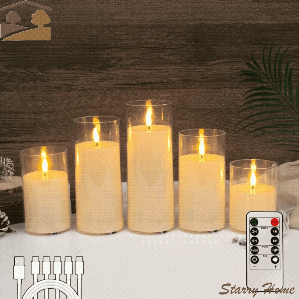 

Rechargeable LED Flameless Candles Realistic Flickering with Remote Control Fake Candle Lights Swinging Head Clear Candle Shell