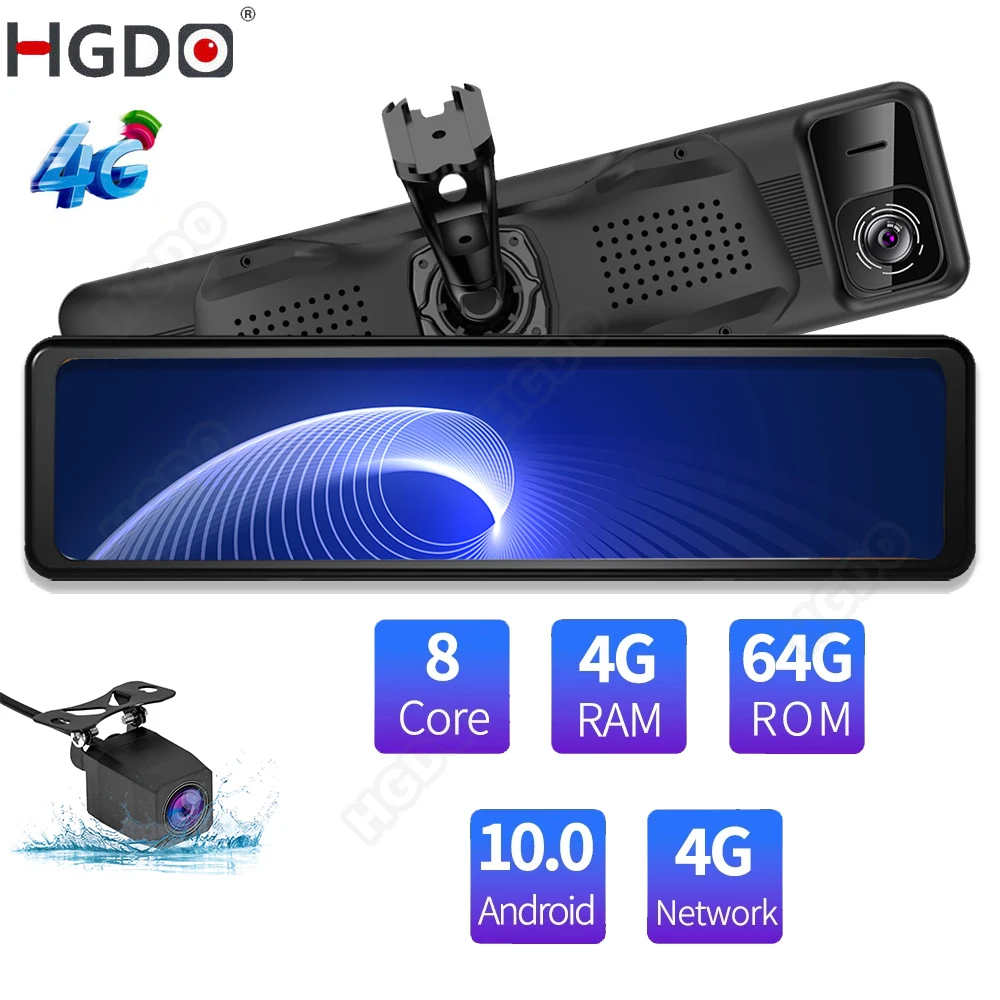 HGDO Android 10.0 4G Dash Cam 4+64G 3 in1 ADAS 5G WIFI GPS NAVI Video Recorder 1080P Dual Lens Car Auto Black DVR Camera