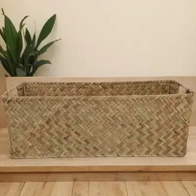 

Mat Grass Woven Bread Basket Indoor Storage Container Desktop Holder For Fruits Snacks Cosmetics Stationery Multi Purpose