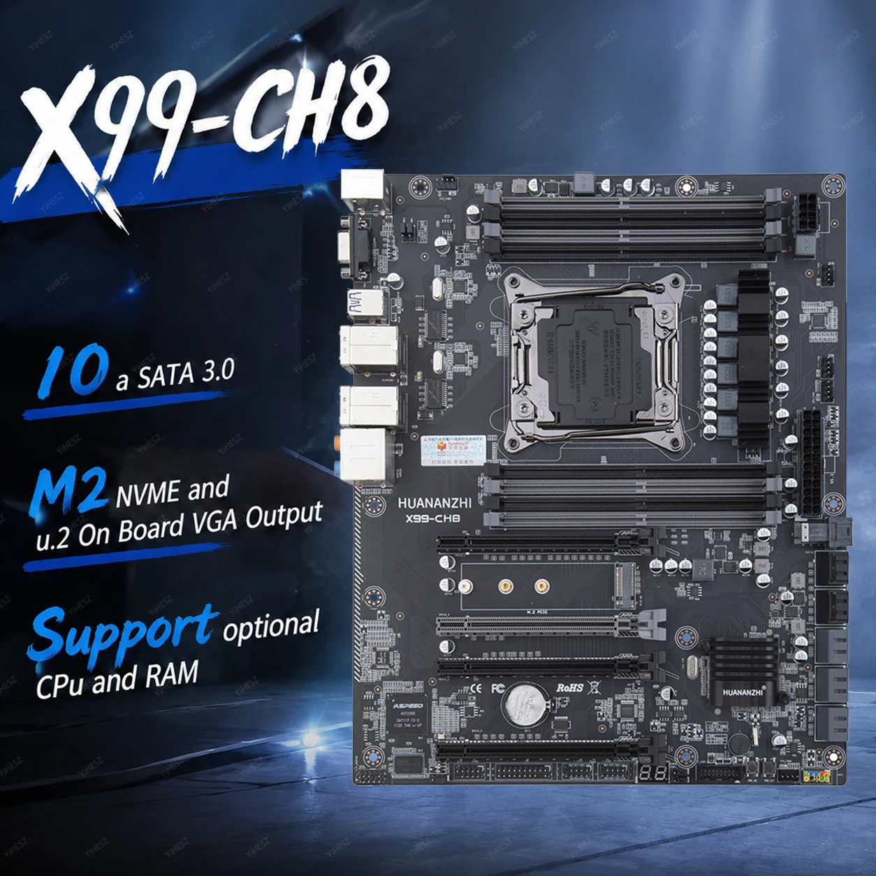 HUANANZHI X99 CH8 Motherboard LGA2011-3 Socket Support Intel Xeon CPU DDR4 RECC NON-ECC RAM M.2 NVME VGA Desktop Mainboard