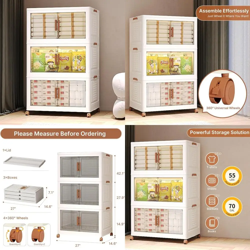 

Большие штабелируемые контейнеры для хранения с крышками и перегородками, складные ящики из 3 упаковок, складной шкаф на колесах, компактный Solu