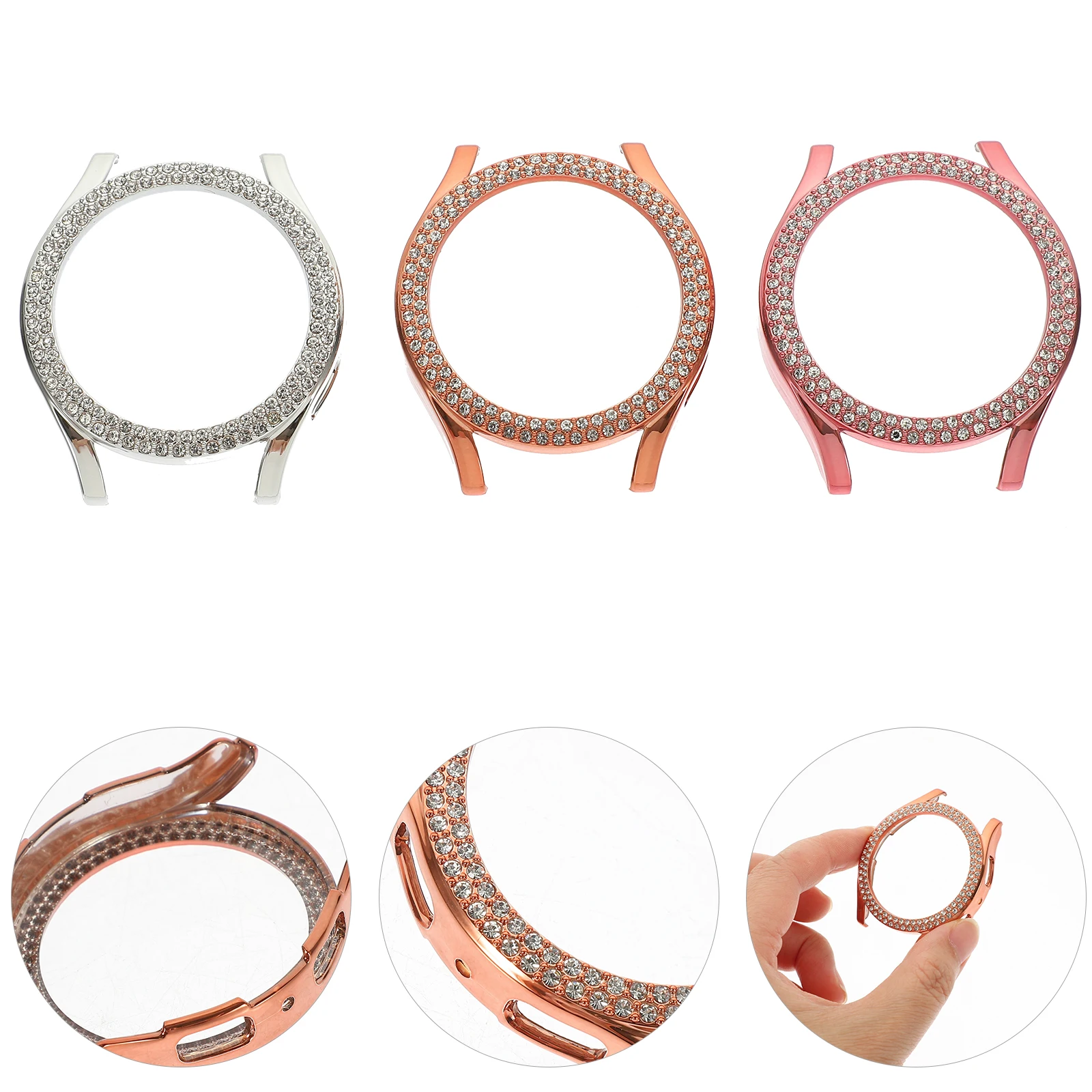 

3 Pcs Dual Row Rhinestone Watch Case for Watch 4 5 40mm Shockproof Protective Shell Silver Rose Gold Hollow Design