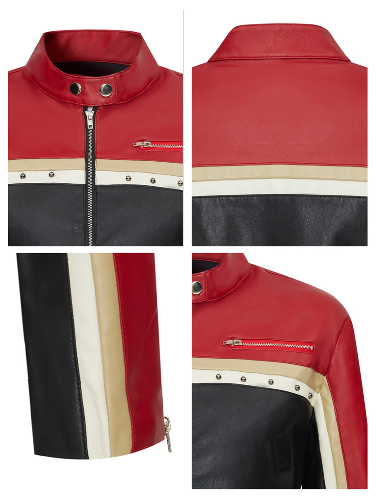 Giacca da donna in ecopelle primavera autunno nuova punk moto Core Color Block cerniera con borchie dettaglio crop cappotto corto in PU capispalla corto