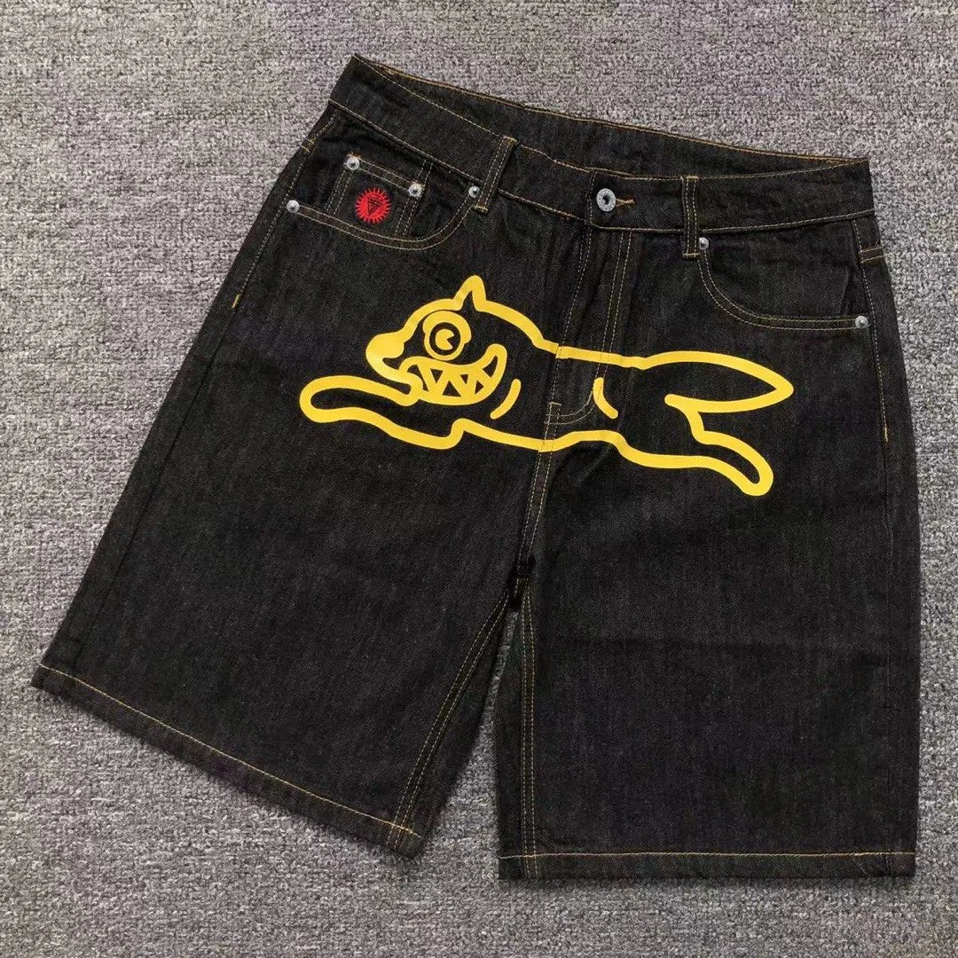 Y2k الأمريكية الرجعية الهيب هوب المطبوعة الدنيم السراويل الصيف الرجال والنساء موضة شارع العليا شخصية فضفاضة مستقيم الجينز