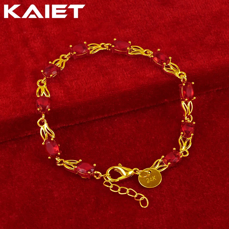 

KAIET 925 Sterling Silver Red Zircon Bracelet Plated With 18K Gold Wedding Party For Women Charm Jewelry