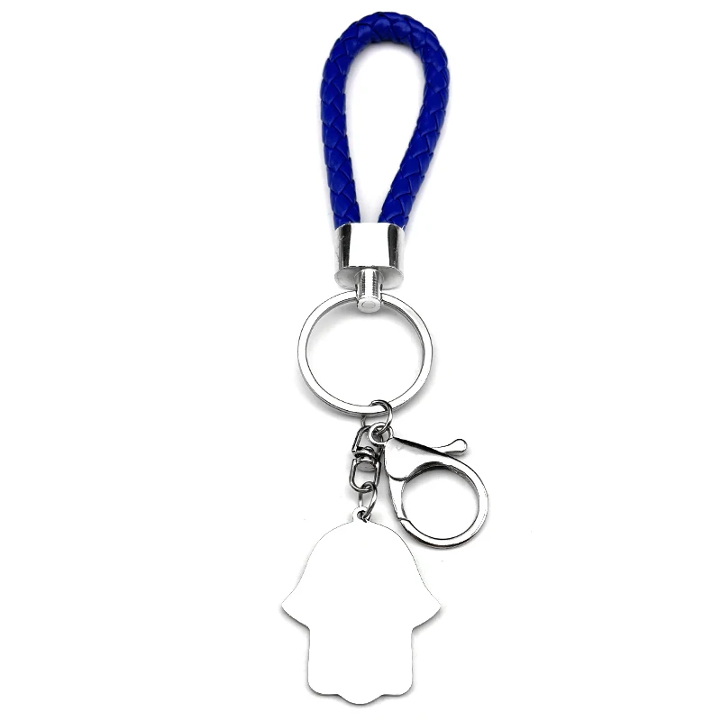 Hebrew Judaism Hexagram Jewish Hamsa Hand Fish Eyes Key Chain Stainless Steel Blue Color David Star Hand of Fatima Jewelry view 3