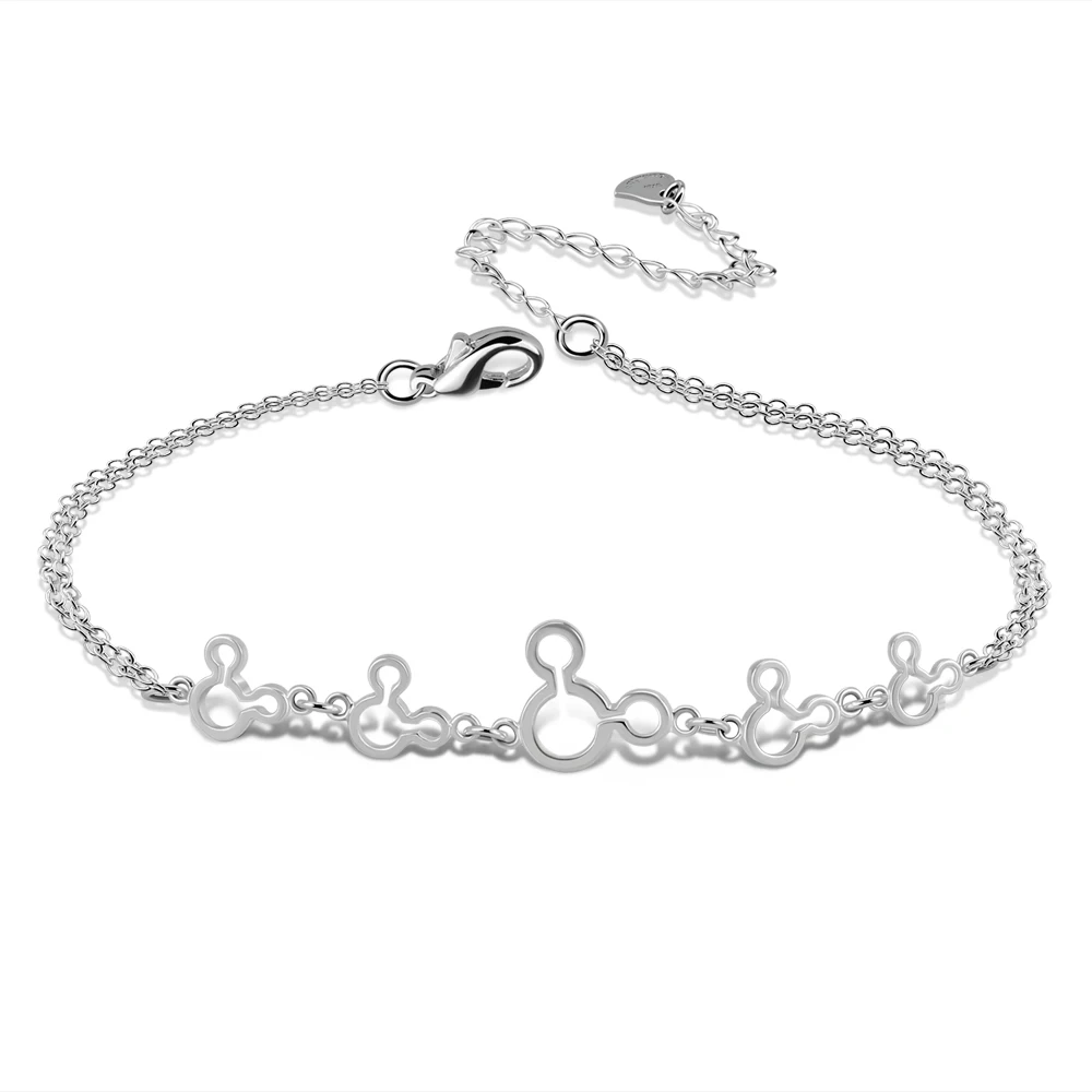 925 Sterling Silver Ankle Bracelet Cute Mickey Anklet Tassel Foot Chain Layered Adjustable Chain Beach Barefoot Foot Jewelry