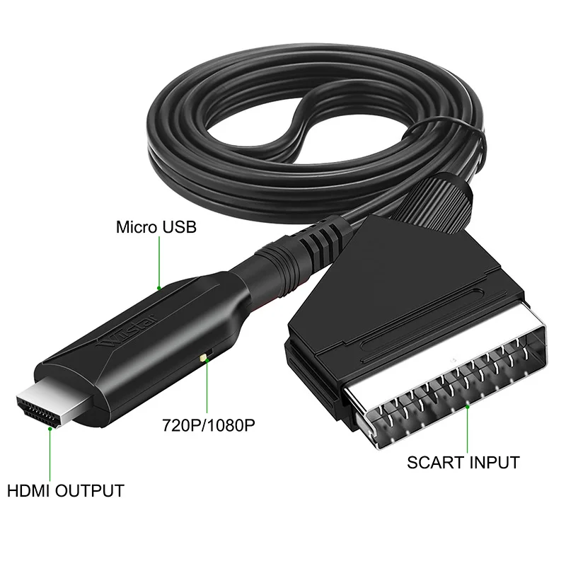 HDMI-compatible To SCART Adapter Video Audio Upscale Converter PAL/NTSC for HD TV DVD Box Signal Upscale Converter Accessories