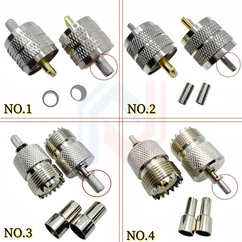 

UHF Male Female Plug Jack PL259 SO239 RF Coax Connector Crimp Copper Nickelplated with Drawing for RG316 RG174 RG58 RG142